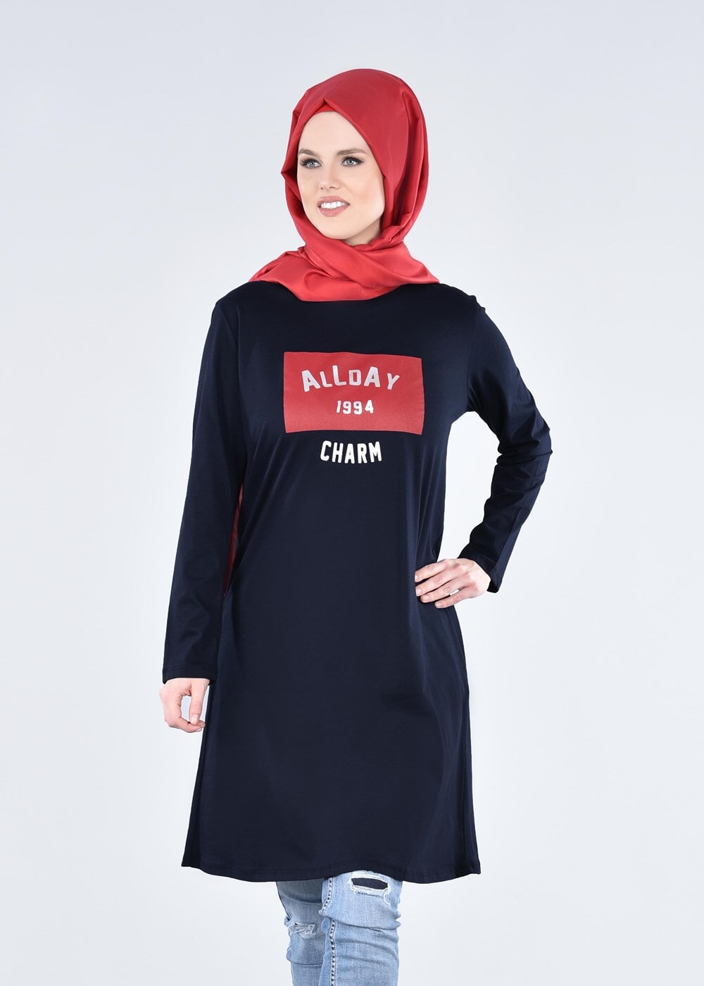 Vêtements hijab BLEU MARINE T 99115 Allday-Örme Tesettür Tunik