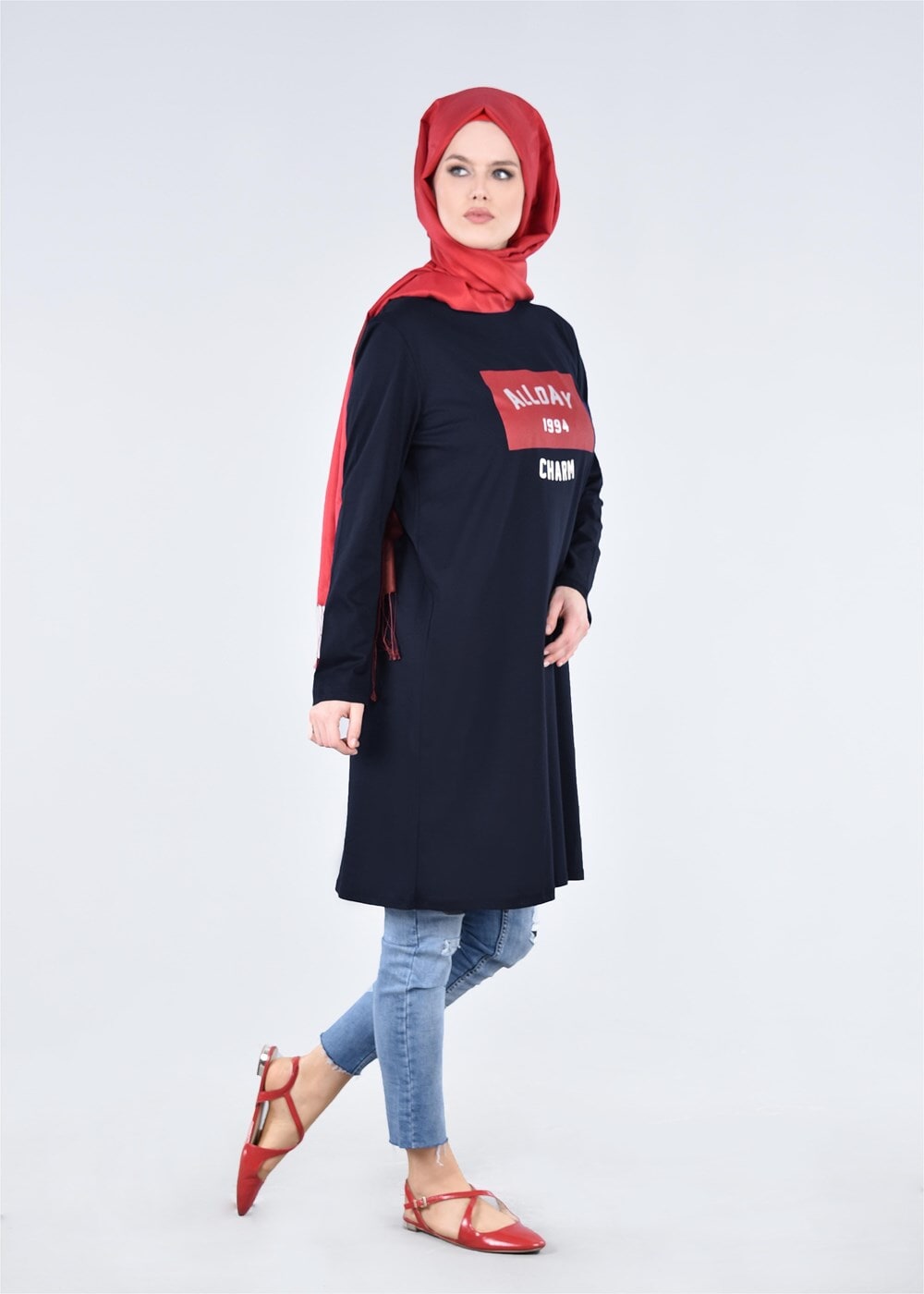 Vêtements hijab BLEU MARINE T 99115 Allday-Örme Tesettür Tunik
