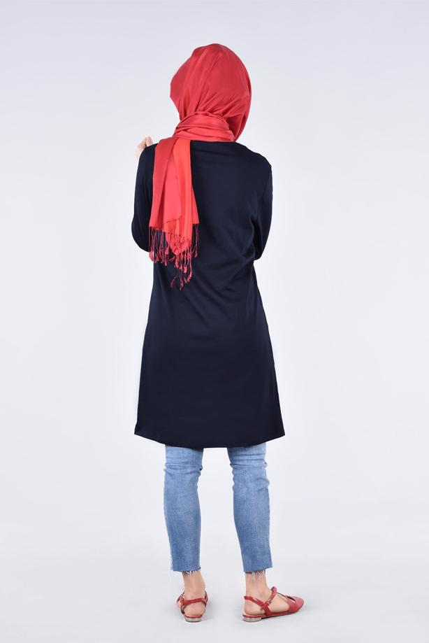 Vêtements hijab BLEU MARINE T 99115 Allday-Örme Tesettür Tunik - TRENDTESETTÜR