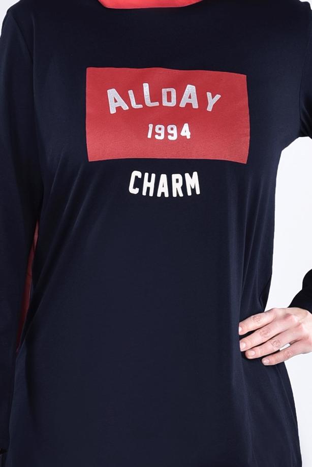 Vêtements hijab BLEU MARINE T 99115 Allday-Örme Tesettür Tunik - TRENDTESETTÜR