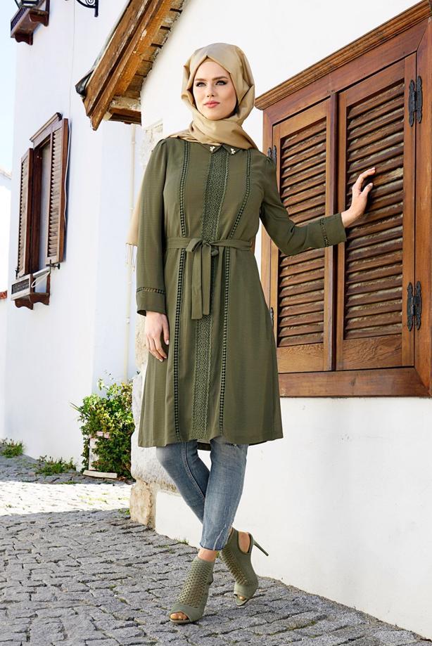Vêtements hijab  T 0028 Stilife- Güpür Detaylı Tunik - TRENDTESETTÜR