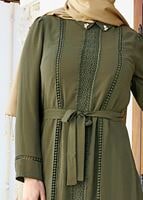 Hijab clothing KHAKI T 0028 Stilife- Güpür Detaylı Tunik