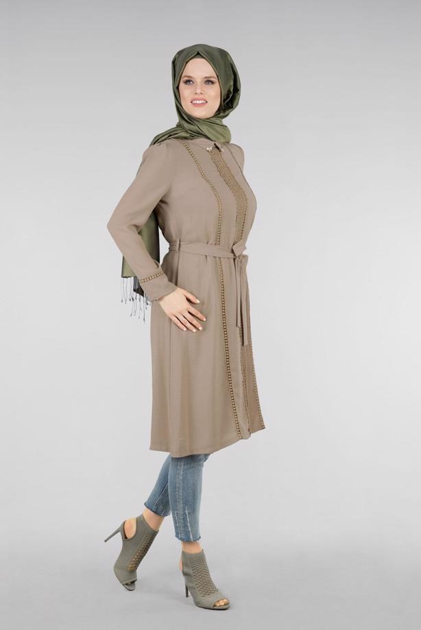 Vêtements hijab  T 0028 Stilife- Güpür Detaylı Tunik - TRENDTESETTÜR