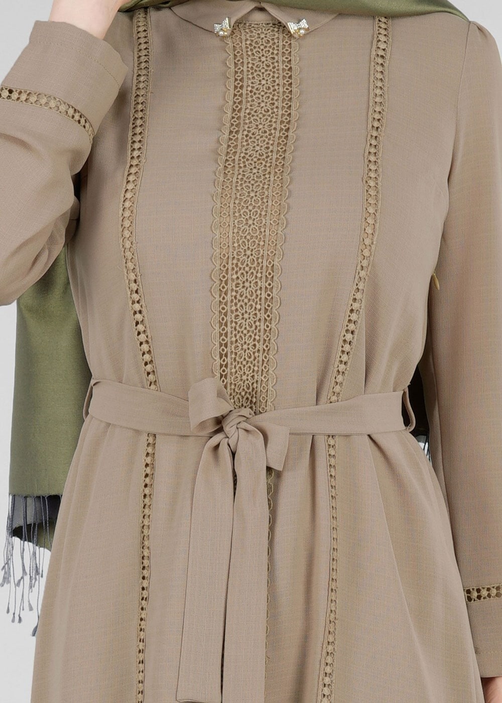 Hijab clothing BEIGE T 0028 Stilife- Güpür Detaylı Tunik