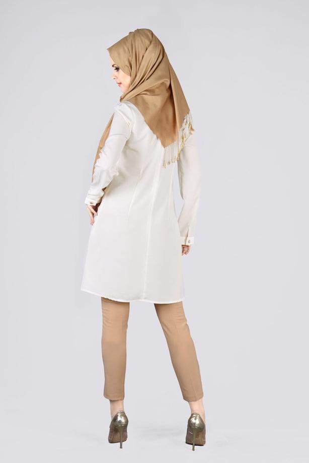 Vêtements hijab  T 0031 Gürbüz-Boncuk İşlemeli Tunik - TRENDTESETTÜR