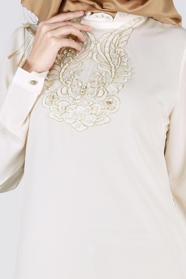 Vêtements hijab  T 0031 Gürbüz-Boncuk İşlemeli Tunik - TRENDTESETTÜR