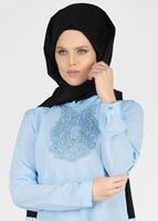 Hijab clothing BLUE T 0031 Gürbüz-Boncuk İşlemeli Tunik