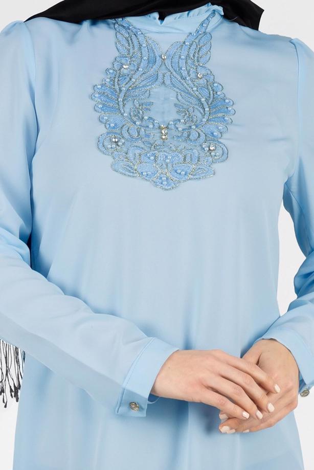 Vêtements hijab  T 0031 Gürbüz-Boncuk İşlemeli Tunik - TRENDTESETTÜR