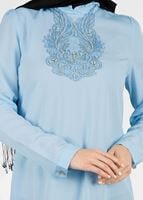 Hijab clothing BLUE T 0031 Gürbüz-Boncuk İşlemeli Tunik