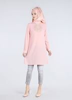 Hijab clothing POWDER T 0031 Gürbüz-Boncuk İşlemeli Tunik