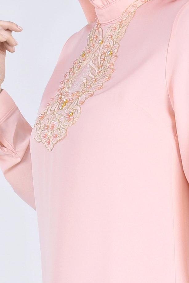 Vêtements hijab  T 0031 Gürbüz-Boncuk İşlemeli Tunik - TRENDTESETTÜR