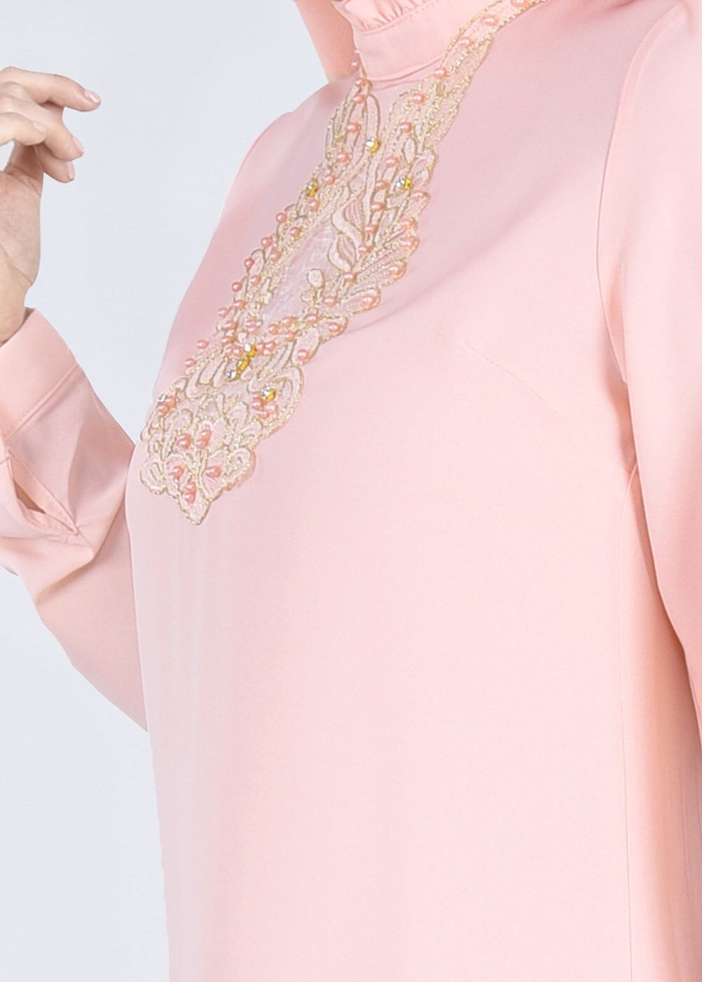 Hijab clothing POWDER T 0031 Gürbüz-Boncuk İşlemeli Tunik