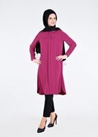 Tesettür giyim FUŞYA T 0079  Erkek Yaka Uzun Tunik-Bwest