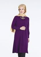 Tesettür giyim MOR T 0079  Erkek Yaka Uzun Tunik-Bwest