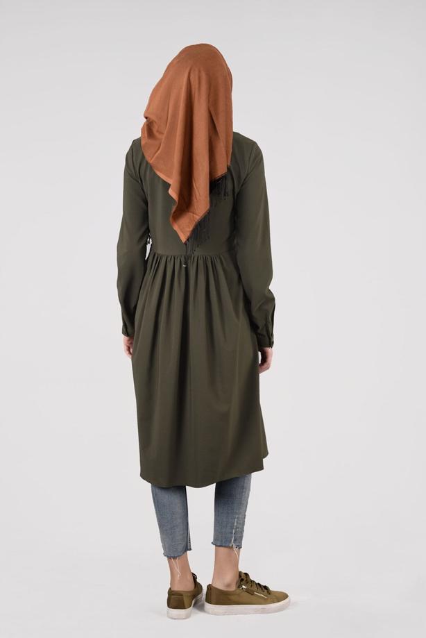 Vêtements hijab  T 156 Miss Puan-Pile Detaylı Uzun Tunik - TRENDTESETTÜR