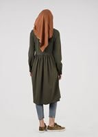 Vêtements hijab KAKI T 156 Miss Puan-Pile Detaylı Uzun Tunik