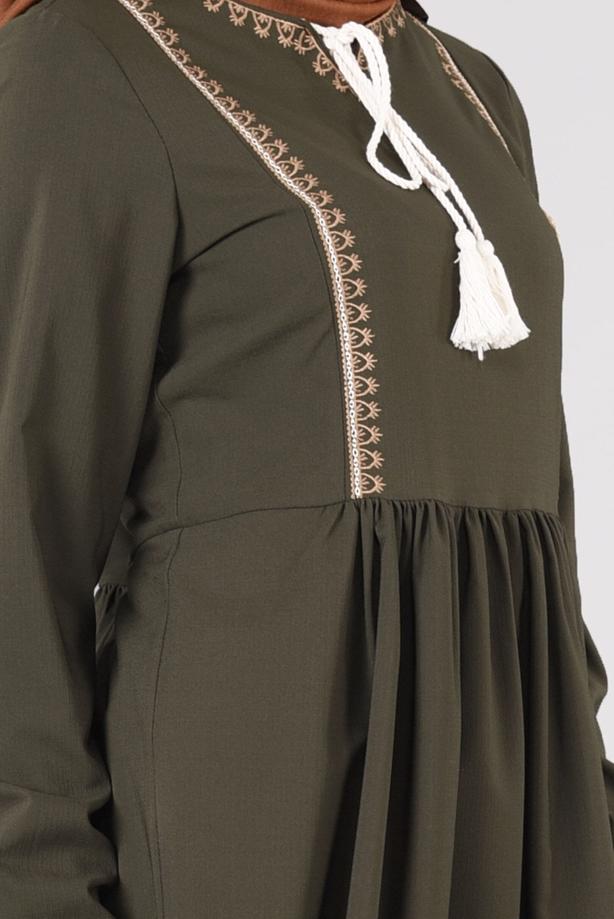 Vêtements hijab  T 156 Miss Puan-Pile Detaylı Uzun Tunik - TRENDTESETTÜR