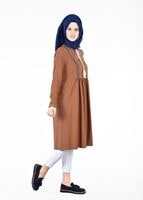 Vêtements hijab TABA T 156 Miss Puan-Pile Detaylı Uzun Tunik