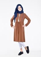 Vêtements hijab TABA T 156 Miss Puan-Pile Detaylı Uzun Tunik