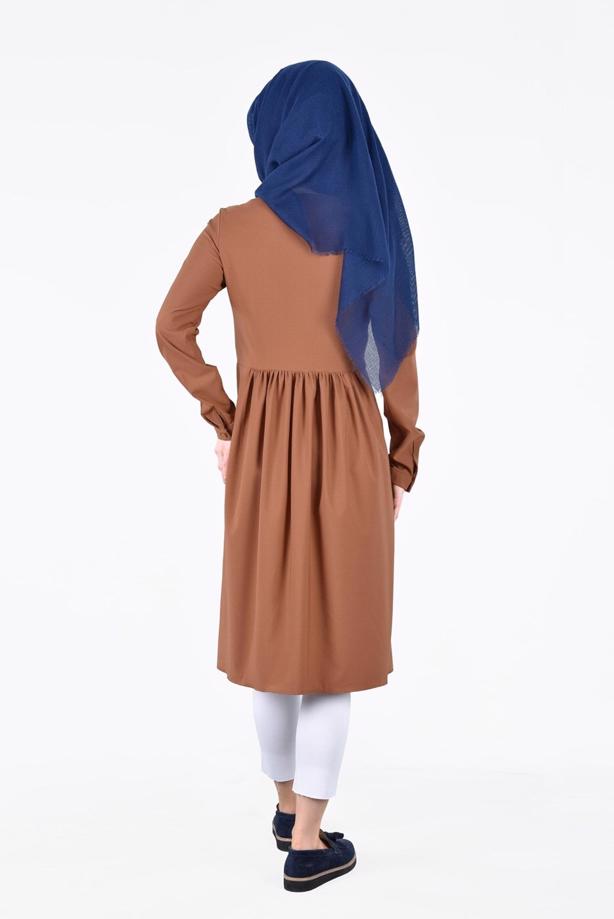 Vêtements hijab  T 156 Miss Puan-Pile Detaylı Uzun Tunik - TRENDTESETTÜR