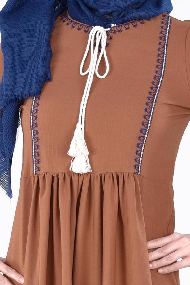 Vêtements hijab  T 156 Miss Puan-Pile Detaylı Uzun Tunik - TRENDTESETTÜR