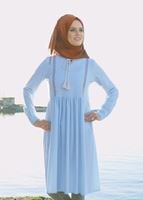 Hijab clothing BLUE T 156 Miss Puan-Pile Detaylı Uzun Tunik