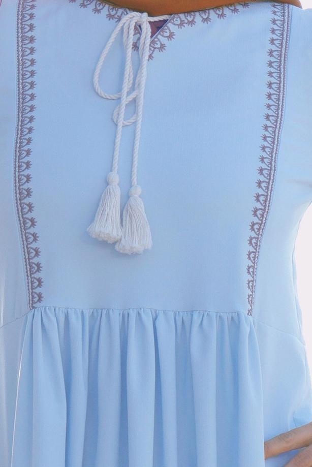 Vêtements hijab  T 156 Miss Puan-Pile Detaylı Uzun Tunik - TRENDTESETTÜR