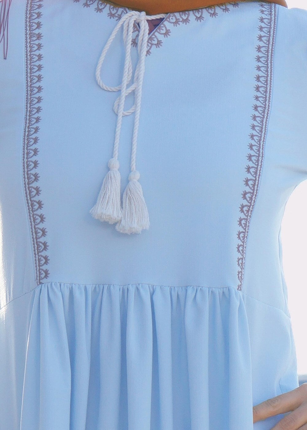 Hijab clothing BLUE T 156 Miss Puan-Pile Detaylı Uzun Tunik