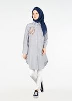 Hijab clothing BLACK T 356 Miss Puan-Çizgi Desenli Tunik
