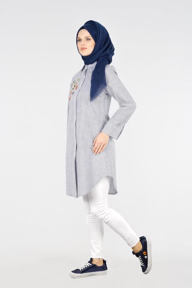 Vêtements hijab  T 356 Miss Puan-Çizgi Desenli Tunik - TRENDTESETTÜR