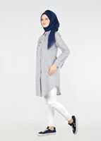 Hijab clothing BLACK T 356 Miss Puan-Çizgi Desenli Tunik