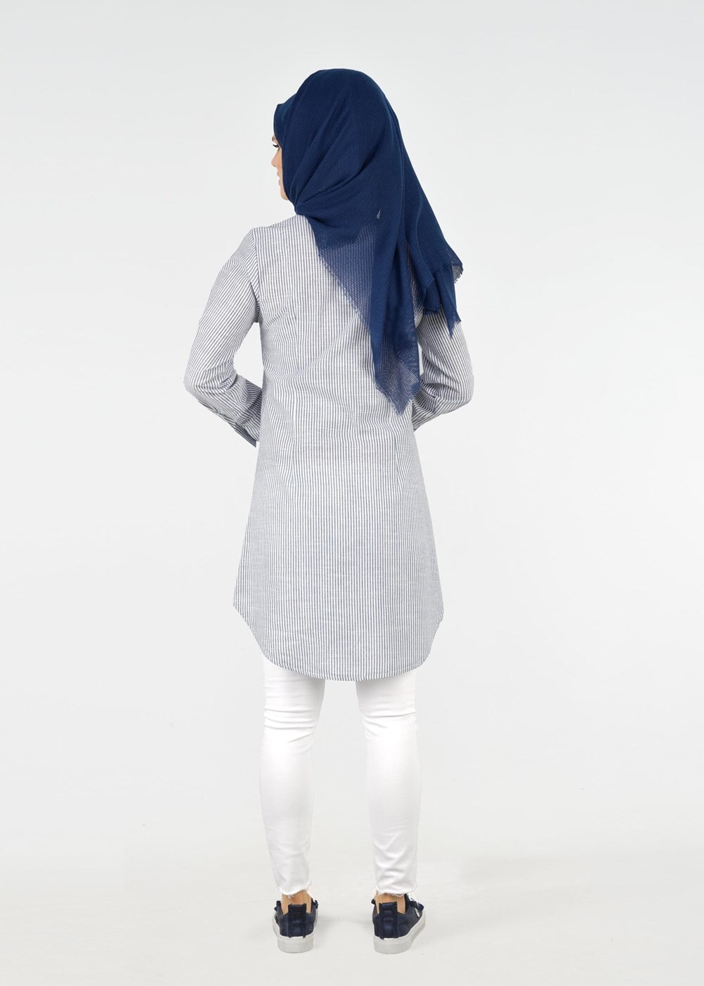 Hijab clothing BLACK T 356 Miss Puan-Çizgi Desenli Tunik