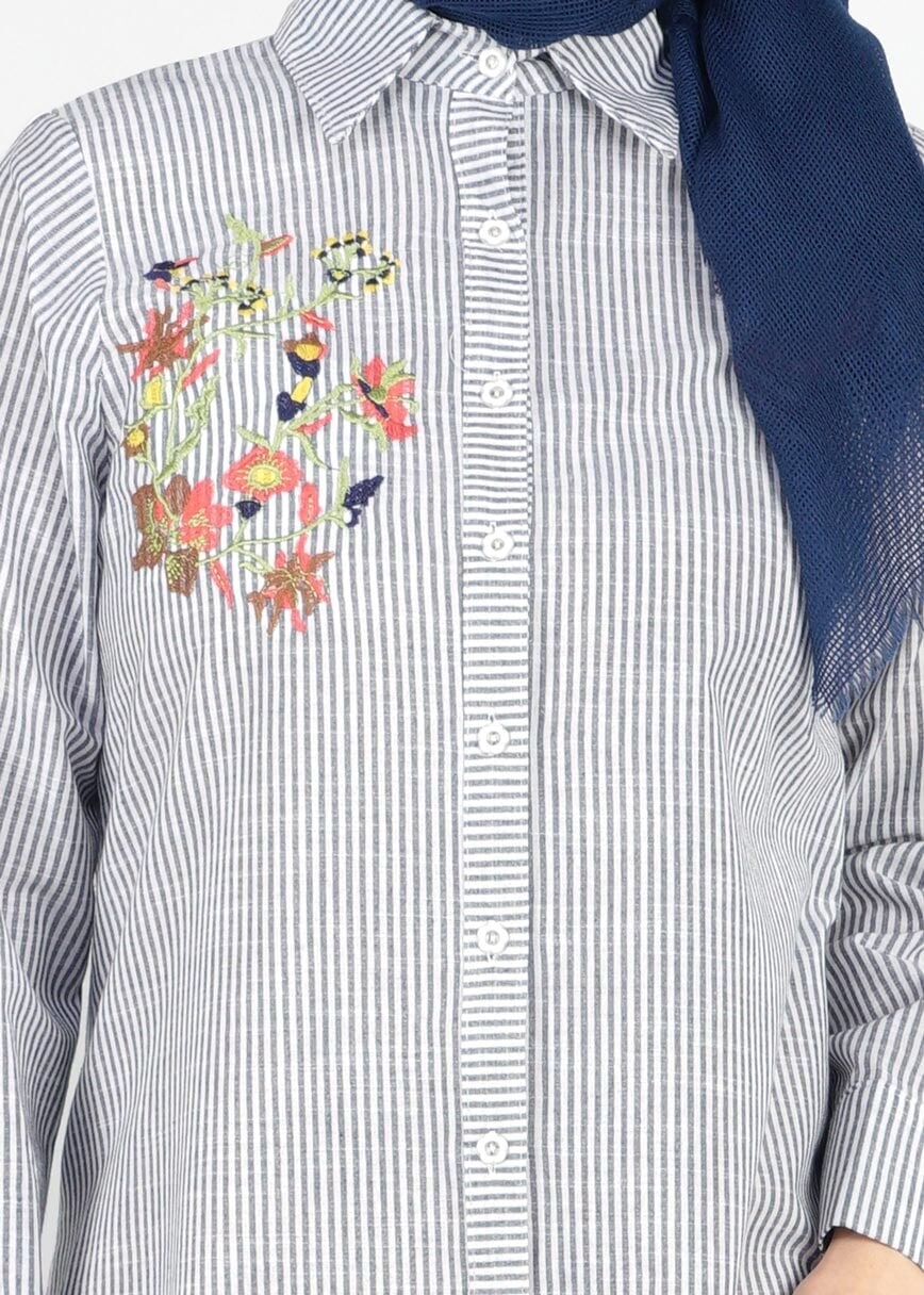 Hijab clothing BLACK T 356 Miss Puan-Çizgi Desenli Tunik