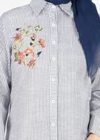 Hijab clothing BLACK T 356 Miss Puan-Çizgi Desenli Tunik