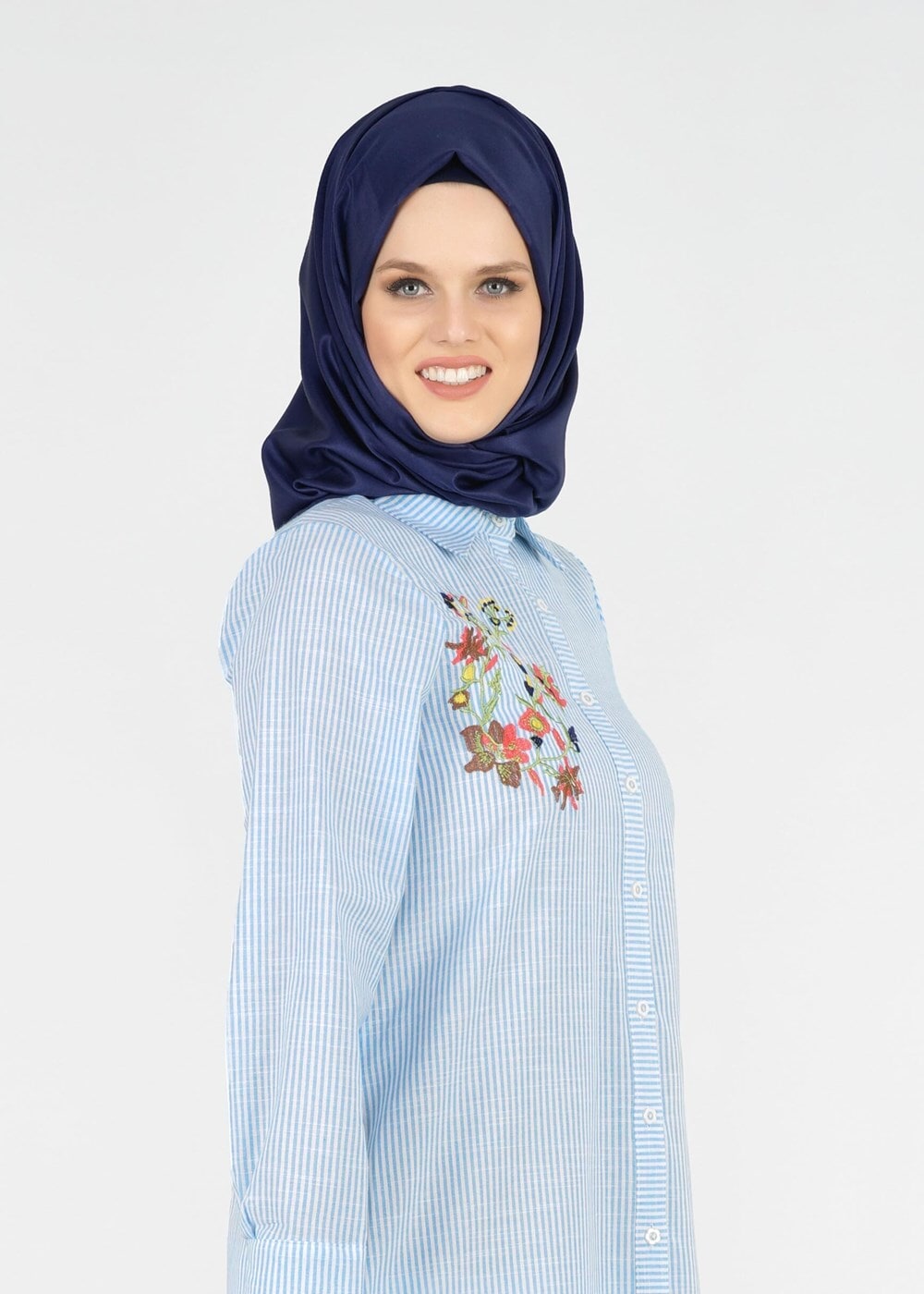 Vêtements hijab BLEU T 356 Miss Puan-Çizgi Desenli Tunik