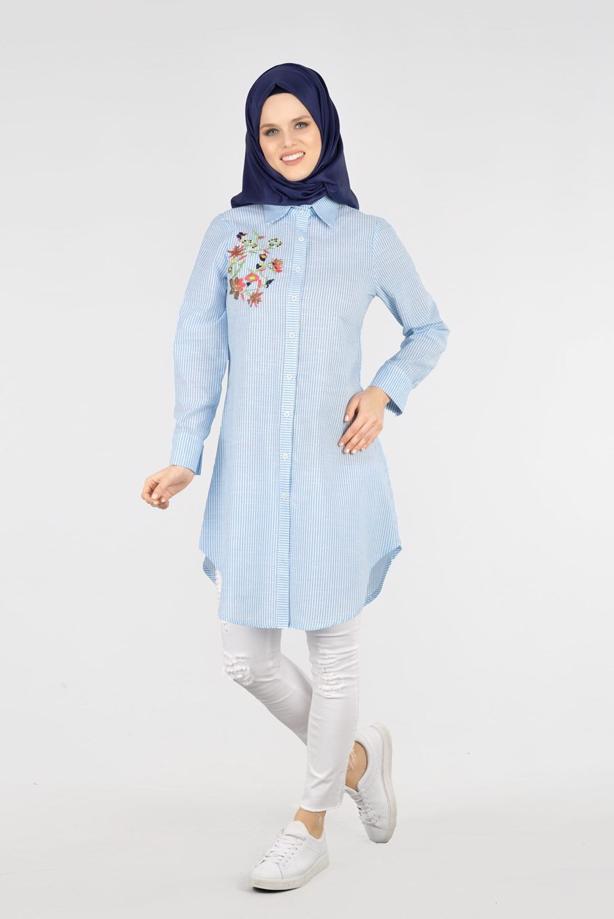 Vêtements hijab  T 356 Miss Puan-Çizgi Desenli Tunik - TRENDTESETTÜR