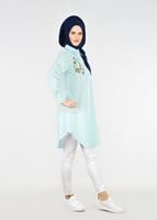 Vêtements hijab VERT T 356 Miss Puan-Çizgi Desenli Tunik