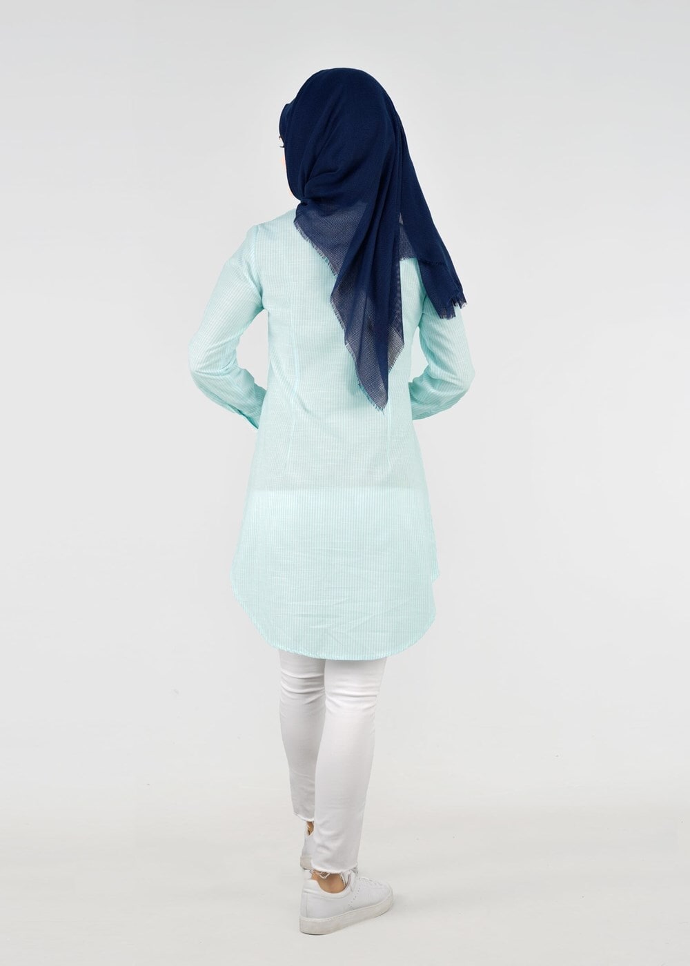 Vêtements hijab VERT T 356 Miss Puan-Çizgi Desenli Tunik