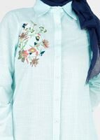 Vêtements hijab VERT T 356 Miss Puan-Çizgi Desenli Tunik