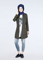 Tesettür giyim HAKİ T 0541 ModaBu- Baskılı Tesettür Tunik