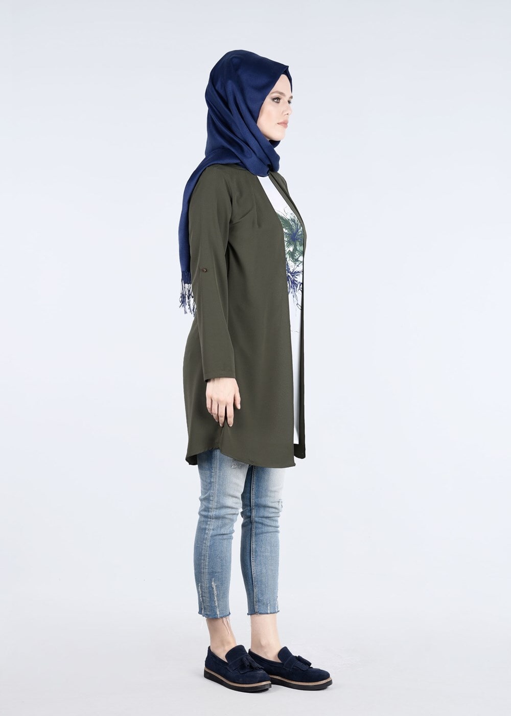 Tesettür giyim HAKİ T 0541 ModaBu- Baskılı Tesettür Tunik