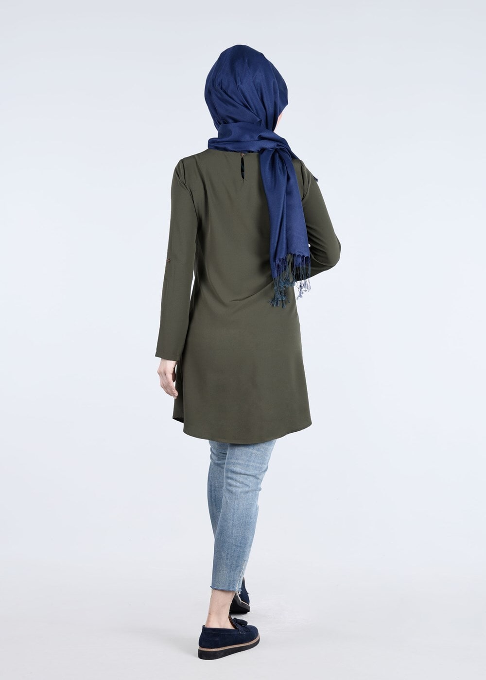 Tesettür giyim HAKİ T 0541 ModaBu- Baskılı Tesettür Tunik