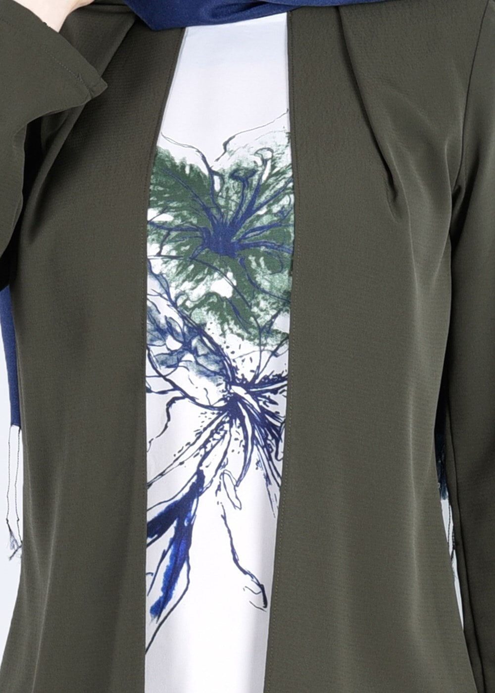 Tesettür giyim HAKİ T 0541 ModaBu- Baskılı Tesettür Tunik