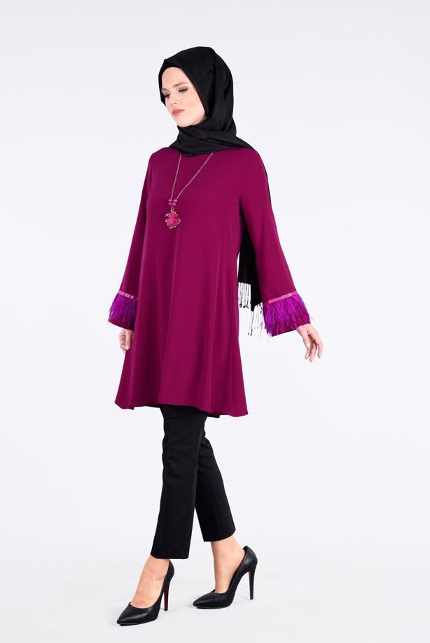 Vêtements hijab  T 0805 Tül  Detaylı Tunik-Pr Collection - TRENDTESETTÜR