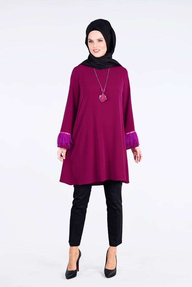 Vêtements hijab  T 0805 Tül  Detaylı Tunik-Pr Collection - TRENDTESETTÜR