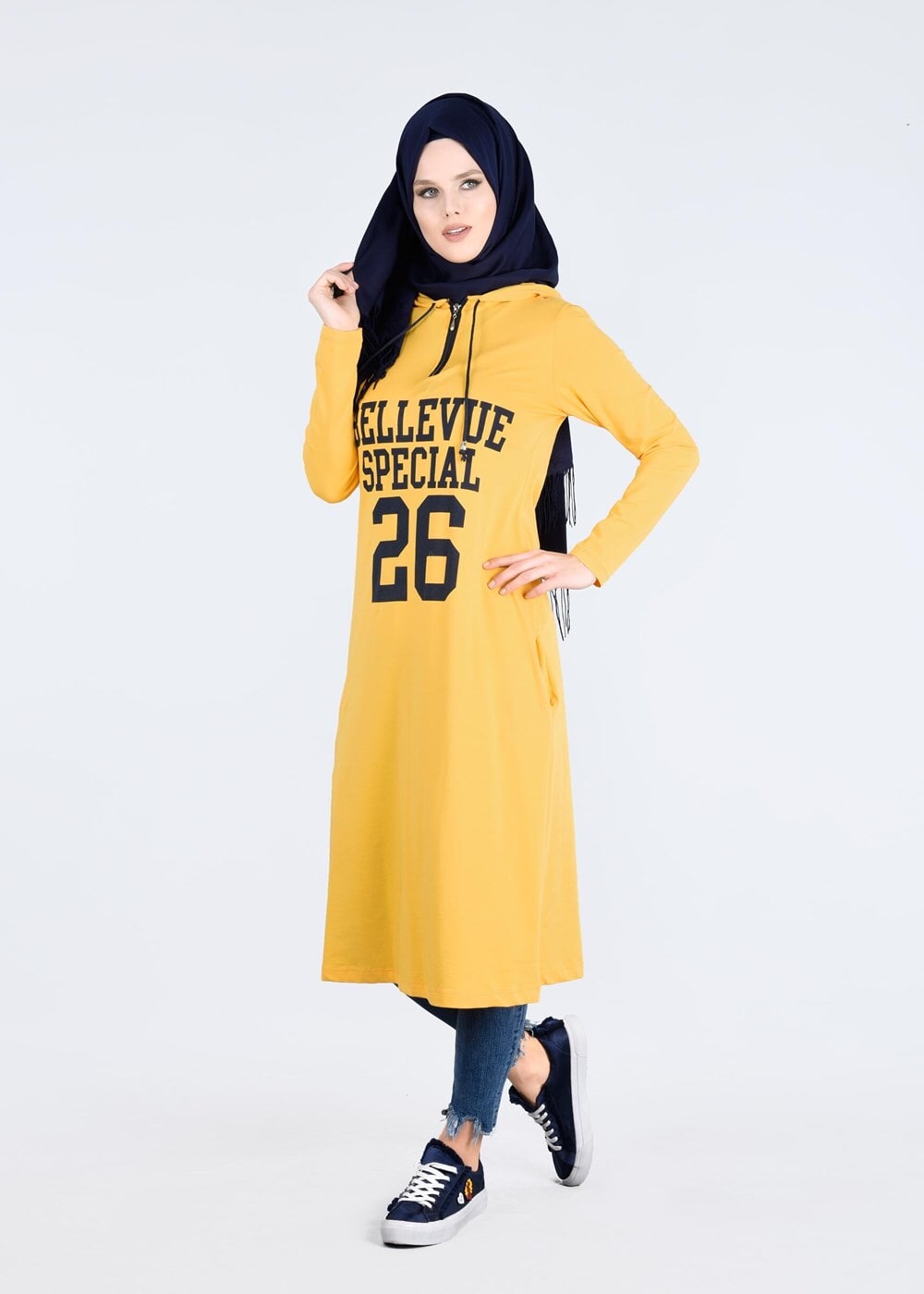 Vêtements hijab JAUNE T 0855 Fermuar Detaylı Spor Tesettür Tunik-Tekten Fashion