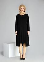 Tesettür giyim SİYAH T 968 Piliseli Tesettür Tunik-Hewes Line