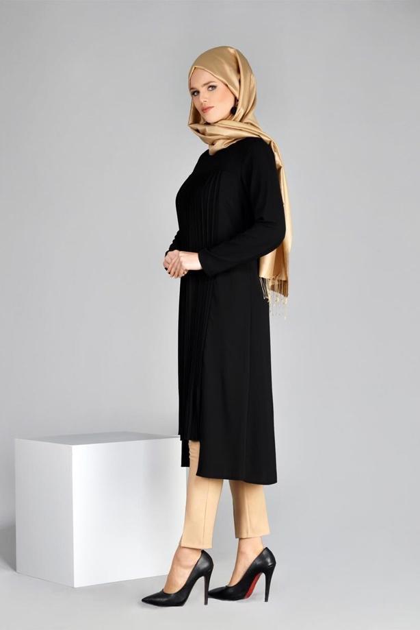 Tesettür giyim  T 968 Piliseli Tesettür Tunik-Hewes Line - TRENDTESETTÜR