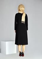 Tesettür giyim SİYAH T 968 Piliseli Tesettür Tunik-Hewes Line