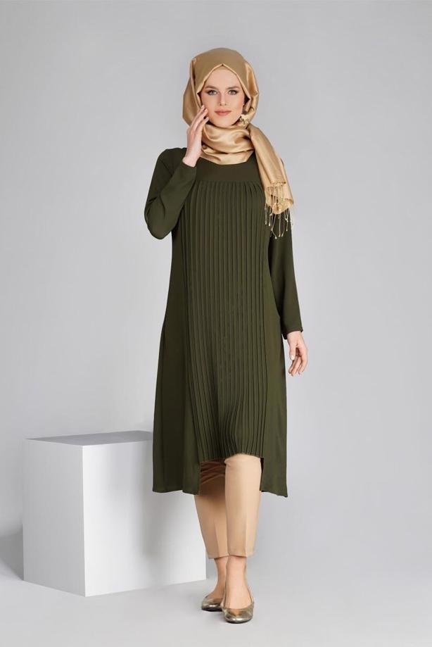Tesettür giyim  T 968 Piliseli Tesettür Tunik-Hewes Line - TRENDTESETTÜR